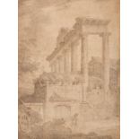 A Grand Tour pencil drawing of figures chatting near ruins in Rome, first half of the 19thC 52 x 39