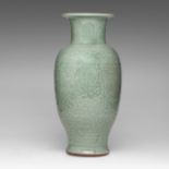 A Chinese Ming style longquan celadon 'Peony' vase, 19thC, H 38 cm