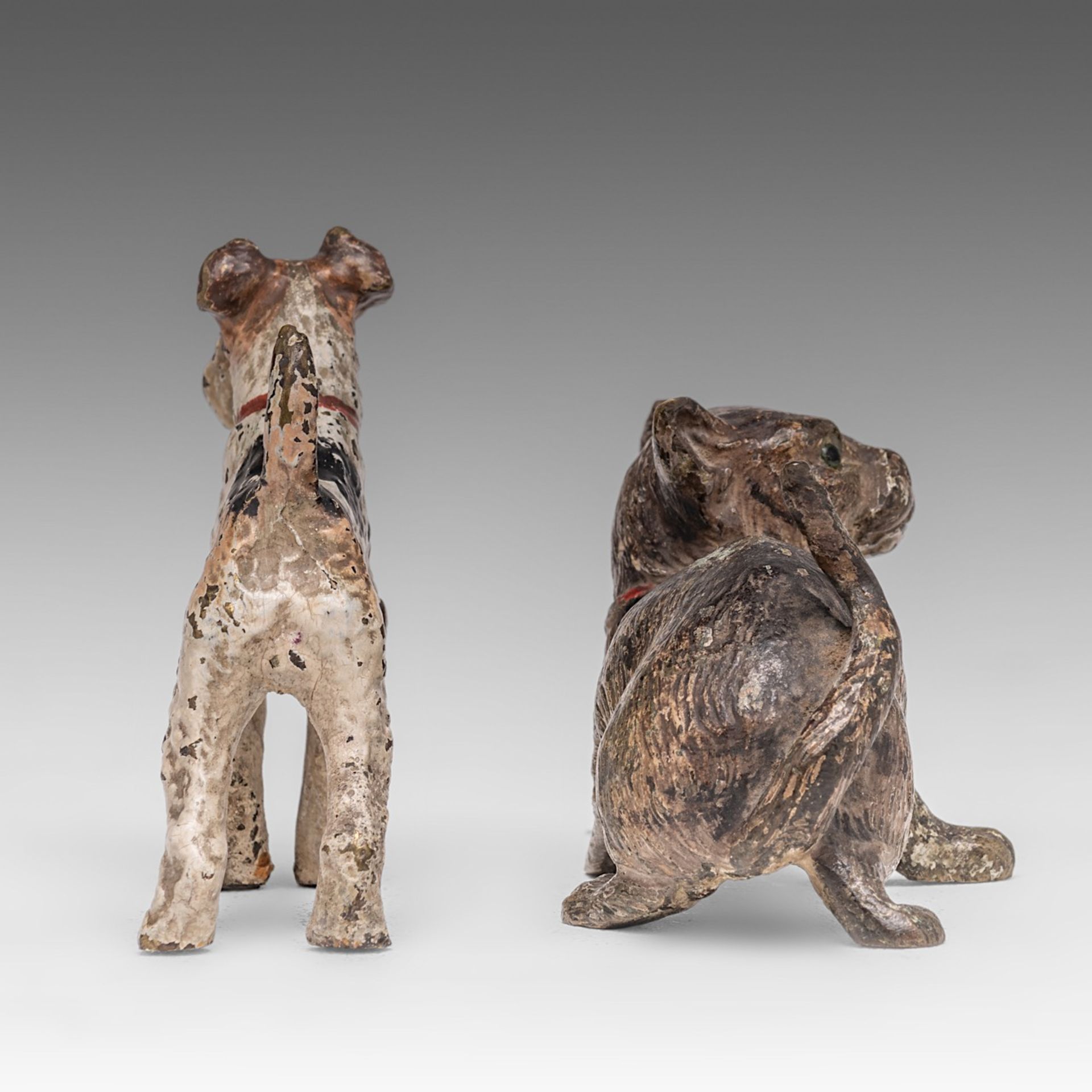 Two Vienna cold-painted bronze figures of a cat and a dog, ca. 1900, H 5 - 7 - W 9 cm - Image 6 of 6