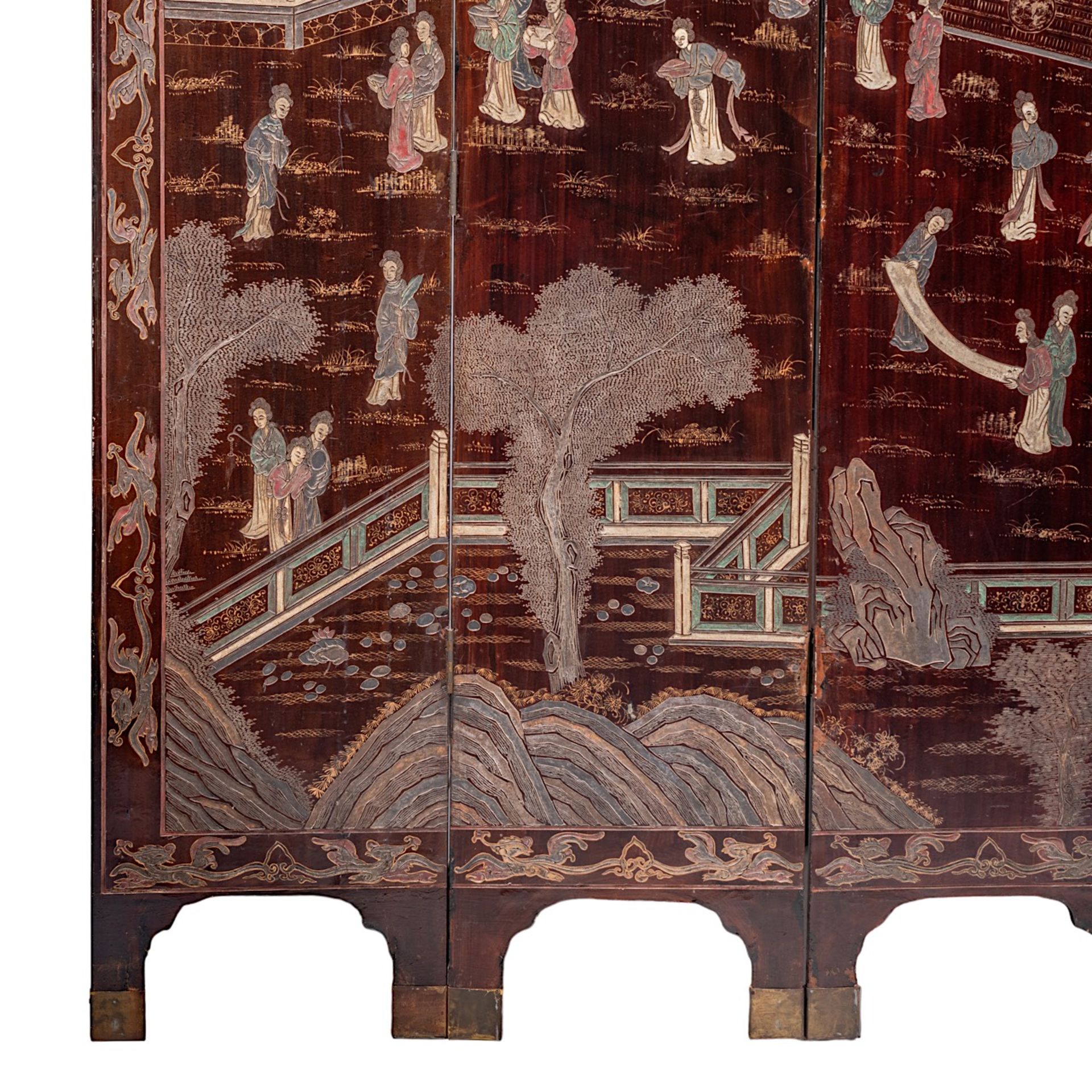 A Chinese coromandel lacquered four-panel chamber screen, late 18thC/19thC, H 162 - W 35,5 (each pan - Image 6 of 10