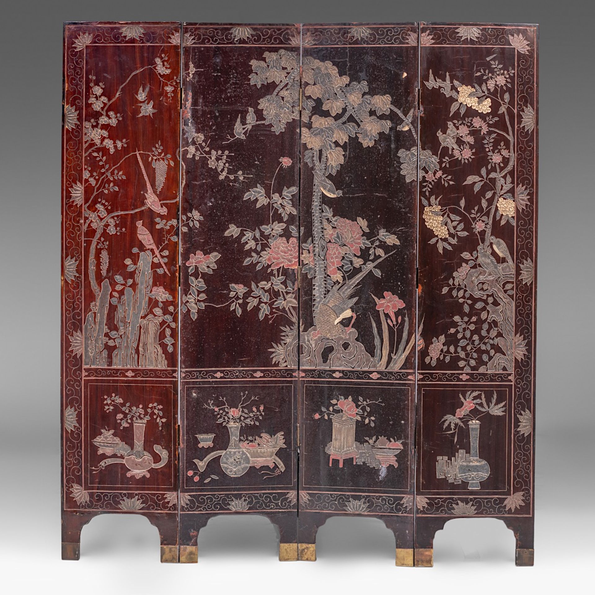 A Chinese coromandel lacquered four-panel chamber screen, late 18thC/19thC, H 162 - W 35,5 (each pan - Image 2 of 10