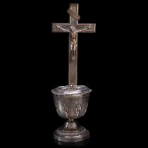 An 18thC Regence silver holy water font, probably Tournai, date letter F, weight 244 g - H 24,1 cm