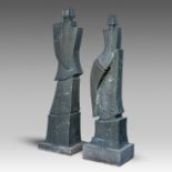 Two important garden sculptures by Hubert Minnebo (1940), patinated bronze on Belgian bluestone, H 1