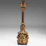 A Gothic Revival gilt brass church candlestick, H 120 cm