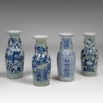 Four Chinese blue and white on celadon ground vases, including one decorated with figures, 19thC, H