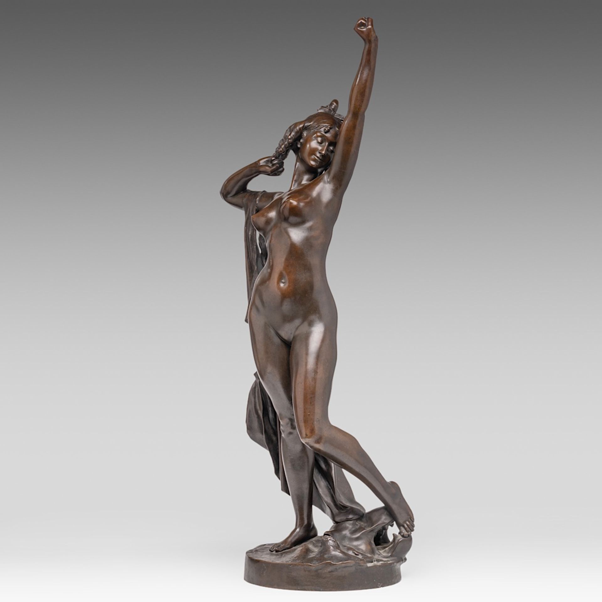 Victorien Antoine Bastet (1853-1905), Awakening, patinated bronze, H 74,5 cm - Image 2 of 7