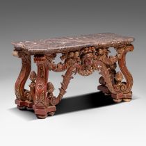 A Louis XIV style carved giltwood console table with marble top, H 86 - W 160 - D 69 cm
