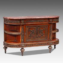 A Neoclassical rosewood and mahogany sideboard with brass mounts and rouge royale marble, H 96,5 - W