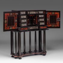 A 17thC Flemish Antwerp ebony, ivory and tortoiseshell cabinet-on-stand, H 137 cm (total) (+)