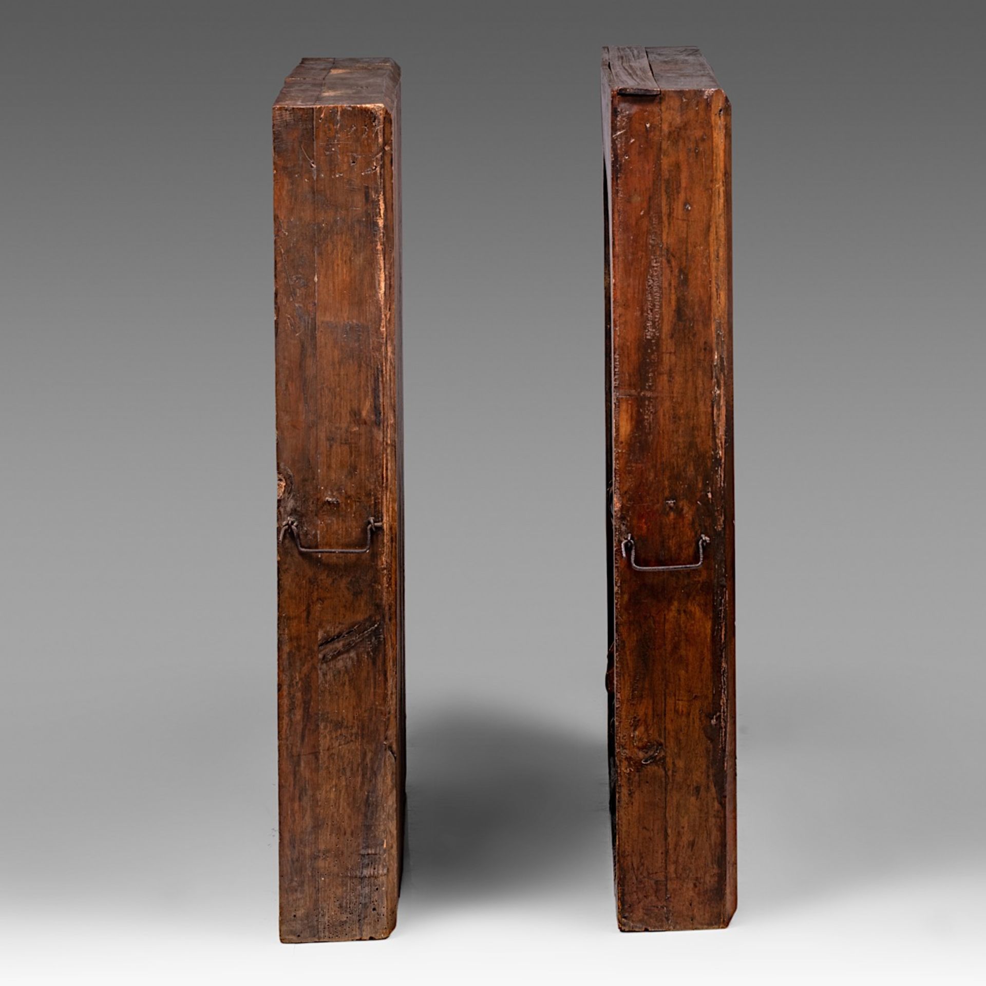 A pair of Gothic Revival alto-relievo carved retables fragments, with tracs of polychrome paint, H 1 - Image 2 of 7