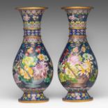 A pair of Chinese cloisonne enamelled 'Flower basket' vases, 20thC, H 52,5 cm