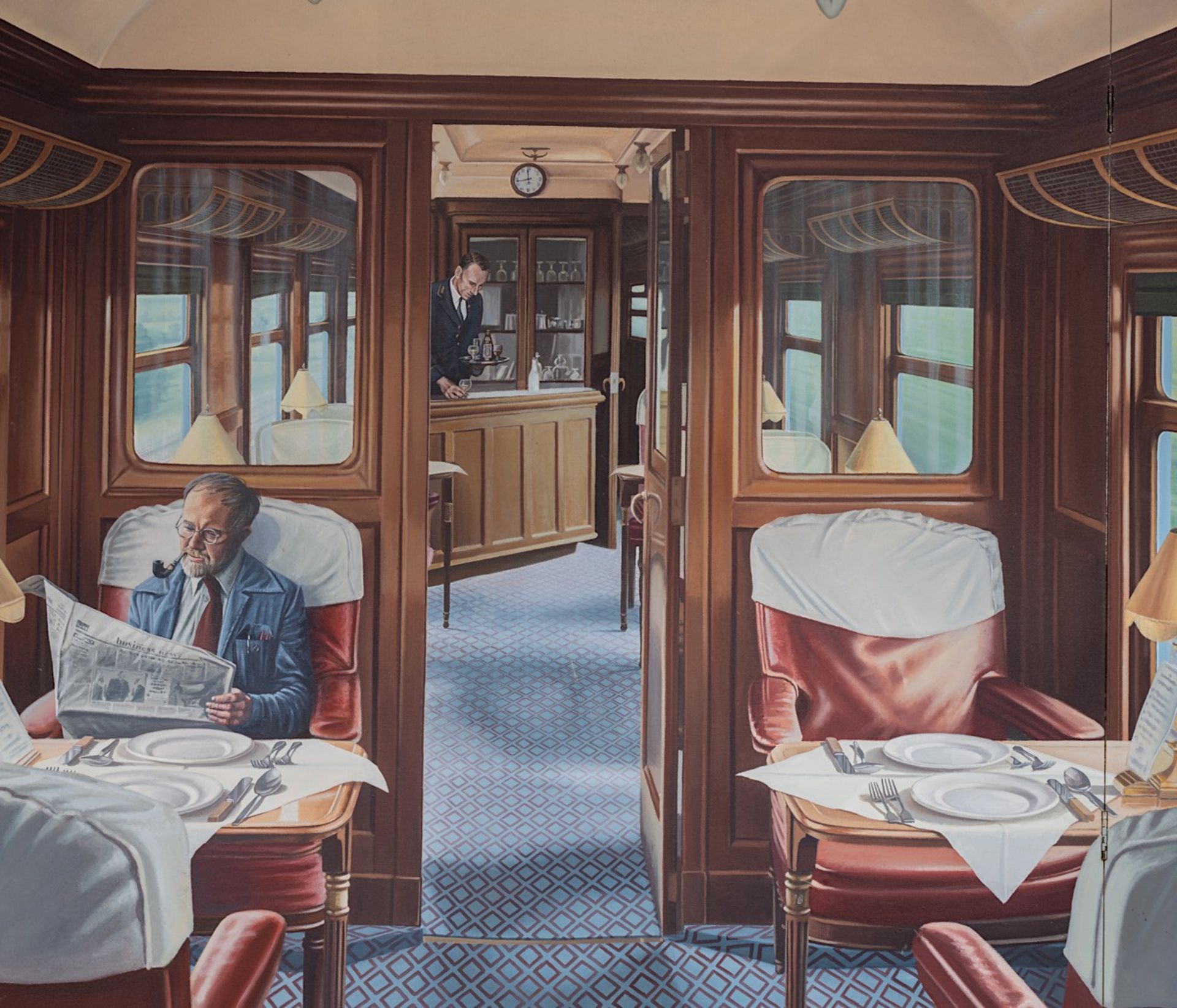 Giles Winter (1947), triptych of the interior of a train compartment, 1980, oil on canvas, 136 x 122 - Image 6 of 10