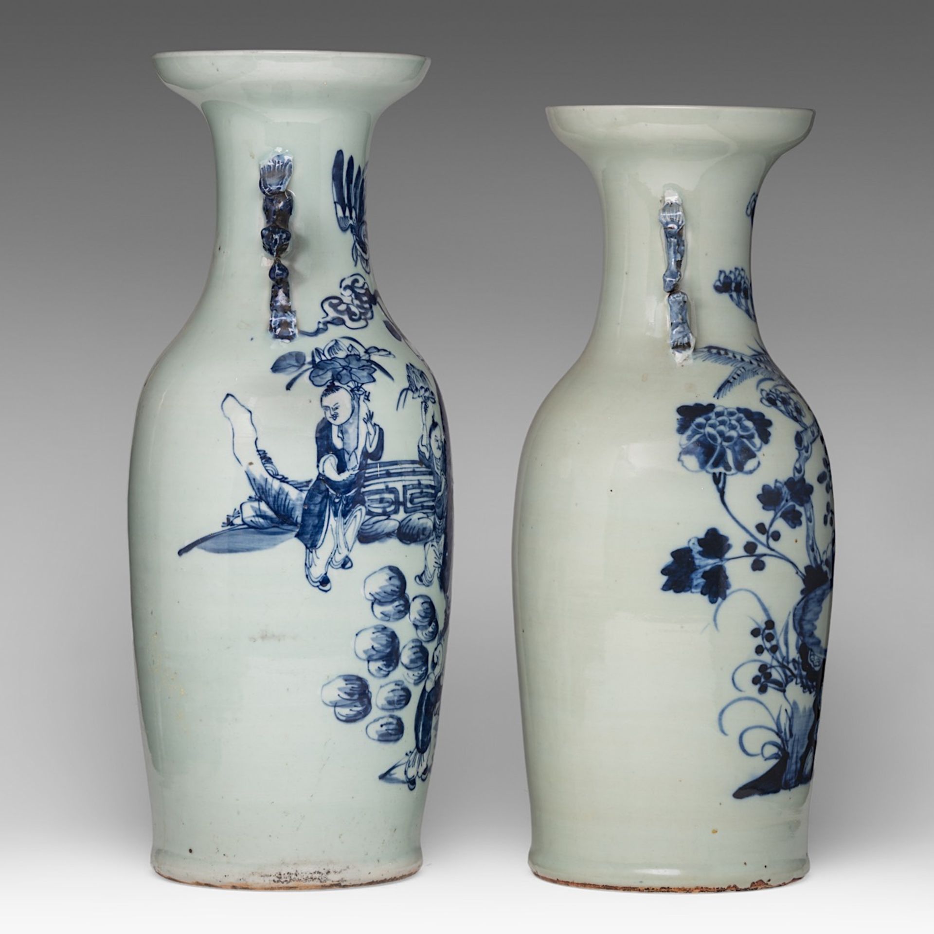 Four Chinese blue and white on celadon ground vases, including one decorated with figures, 19thC, H - Image 5 of 13