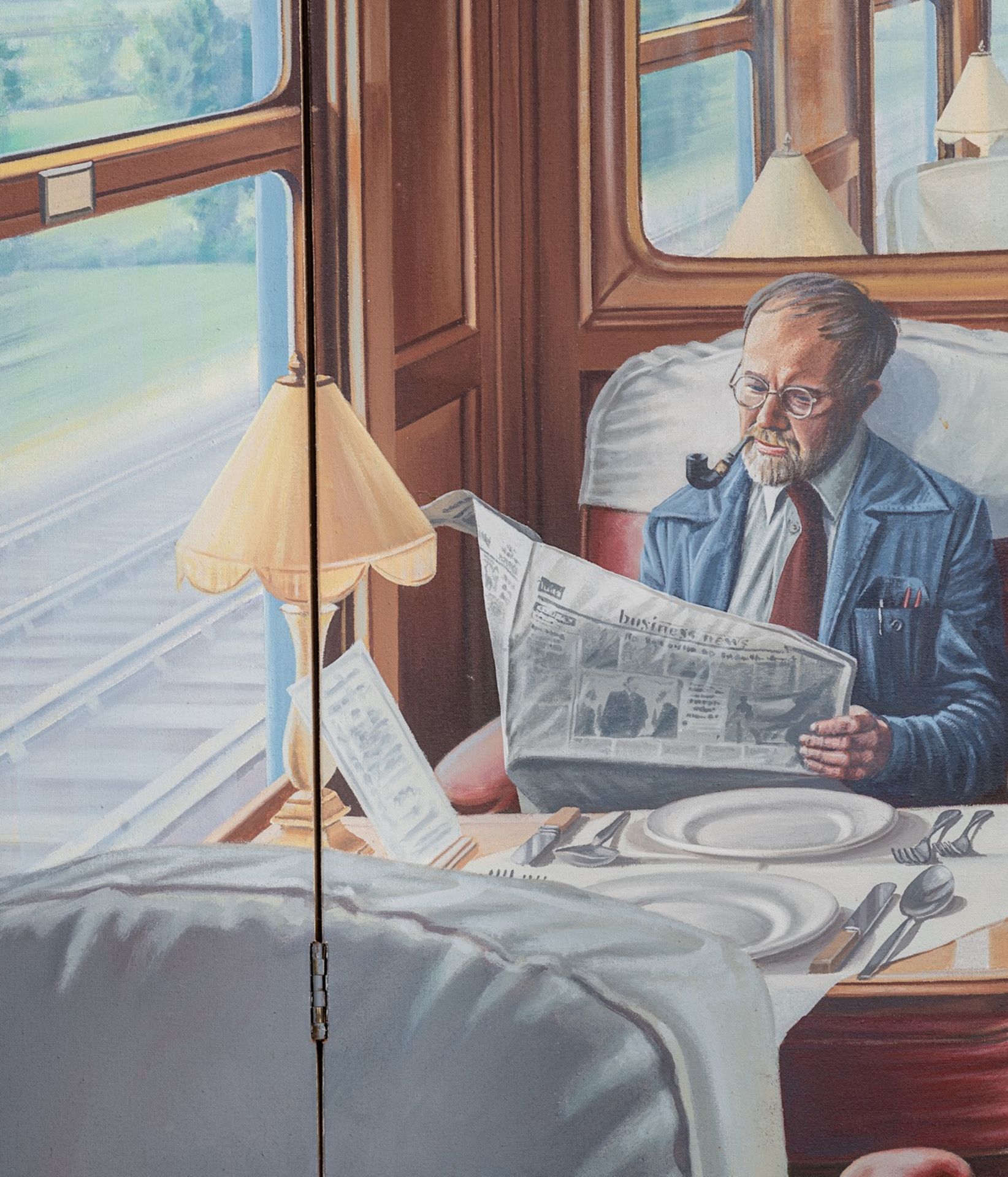 Giles Winter (1947), triptych of the interior of a train compartment, 1980, oil on canvas, 136 x 122 - Image 8 of 10