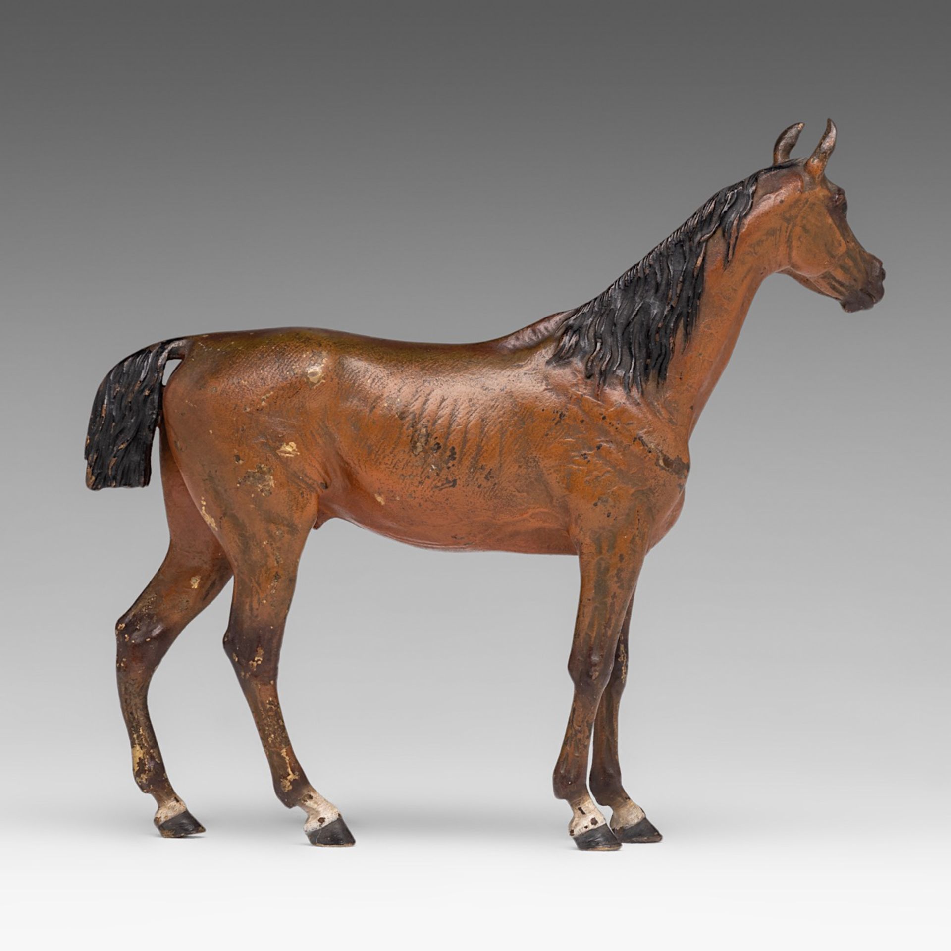 A Vienna cold-painted bronze horse figure, unmarked, H 17,5 - W 19 cm - Bild 3 aus 5