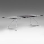 A design 'Nomos' desk, glass and leather on a chromed metal frame, Tecno edition, H 73 - W 280 - D 1