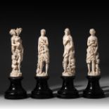 Four ivory statues depicting the four seasons, fixed on wooden bases, Dieppe, 19thC, H 32,5 cm (spri
