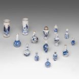 A collection of fifteen Chinese blue and white miniature vases and bottles, Kangxi period and 19thC/