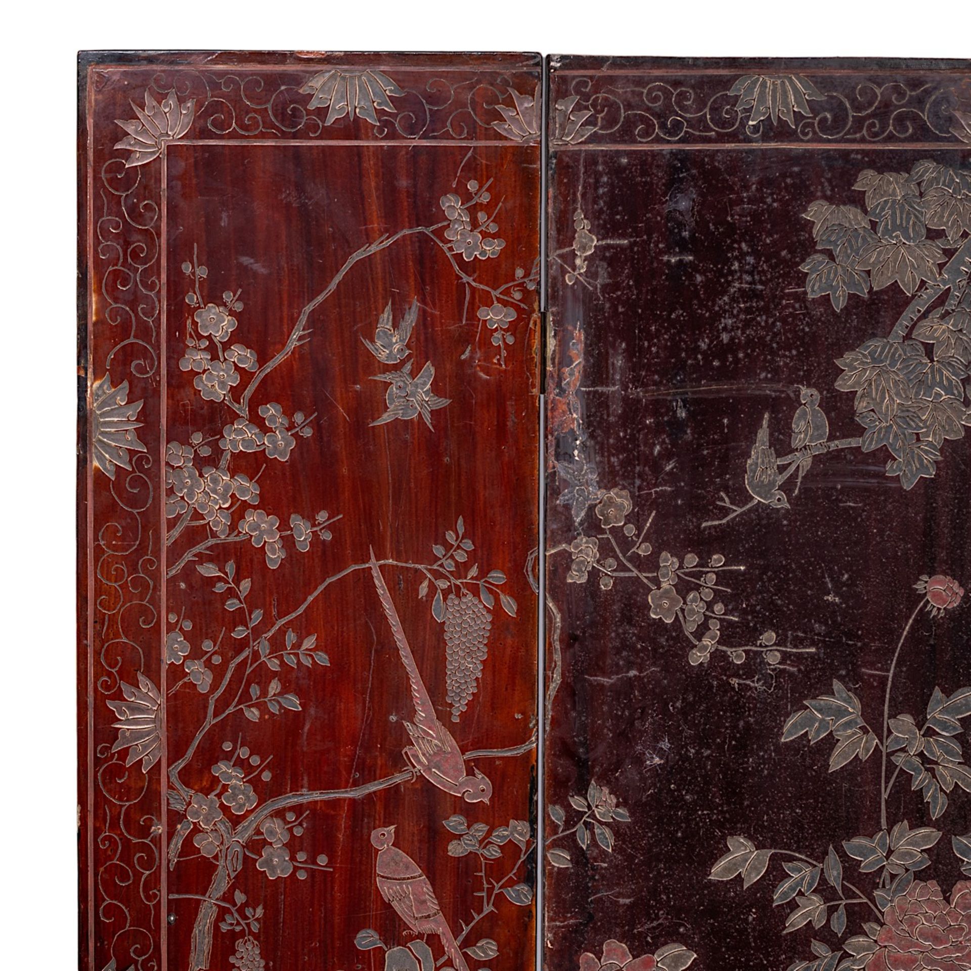 A Chinese coromandel lacquered four-panel chamber screen, late 18thC/19thC, H 162 - W 35,5 (each pan - Image 9 of 10