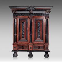 A large Baroque style rosewood and ebony cupboard, H 235 - W 200 - D 85 cm