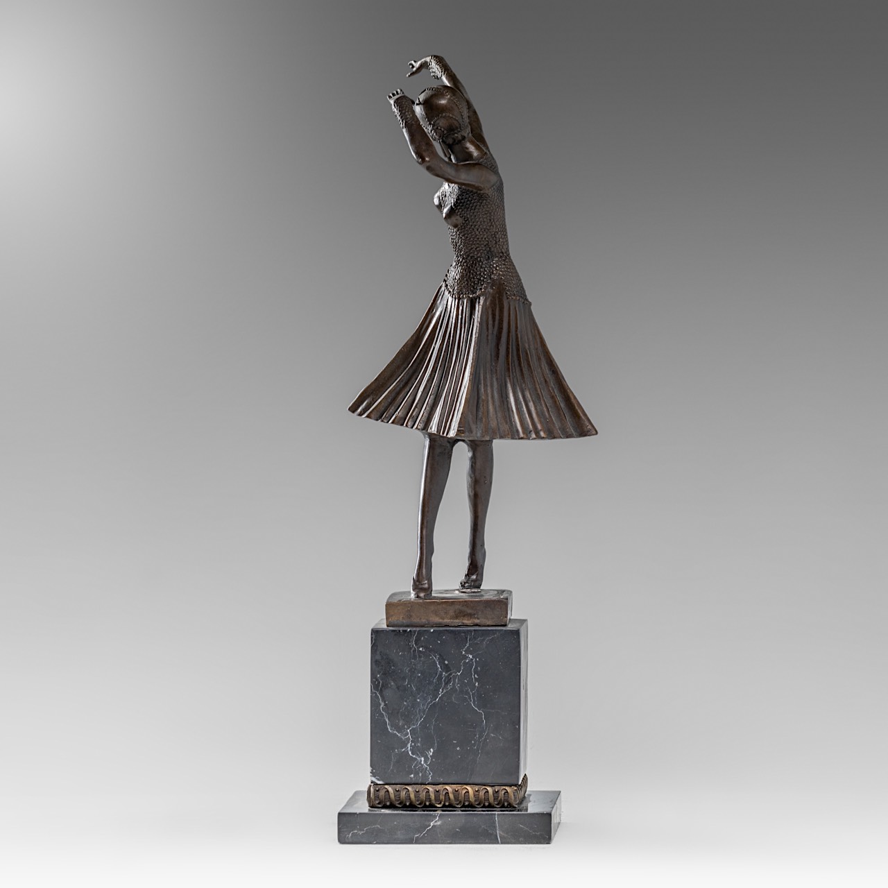 Dimitri Chiparus (1886-1947), Art Deco sculpture of a dancer, patinated bronze on a black marble, H - Image 6 of 6