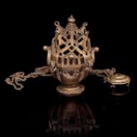 A 15thC brass incense burner, H 17 cm
