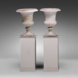 A pair of Carrara marble Medici vases, H 67 - dia 54 cm