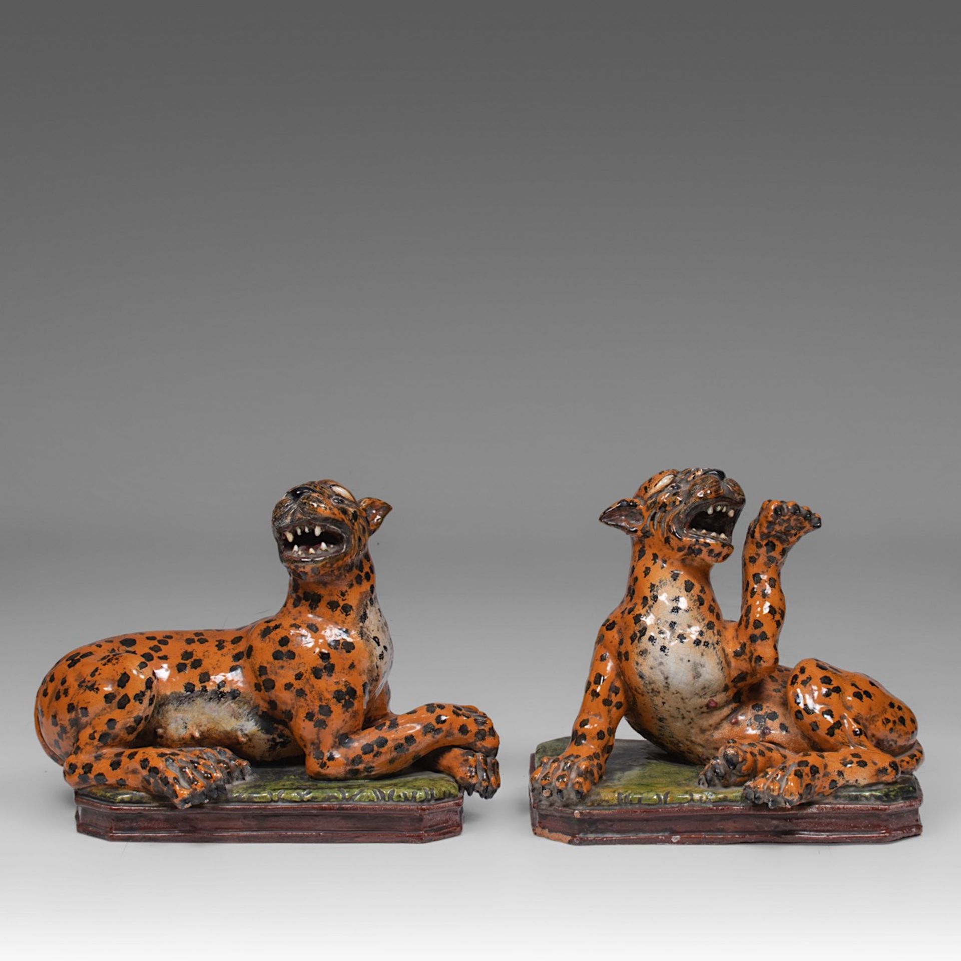 A pair of leopards in the manner of Francesco Antonio Franzoni (1734-1818), H 49 - W 51 cm - Image 5 of 12