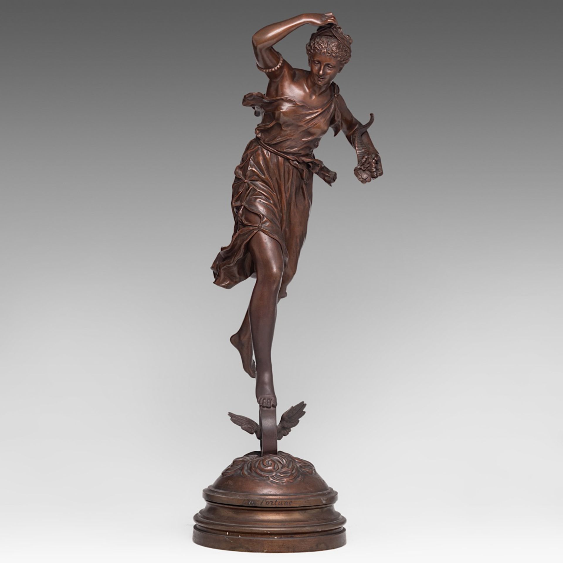Ernest Rancoulet (1842-1918), 'La Fortune', patinated bronze, H 81 cm