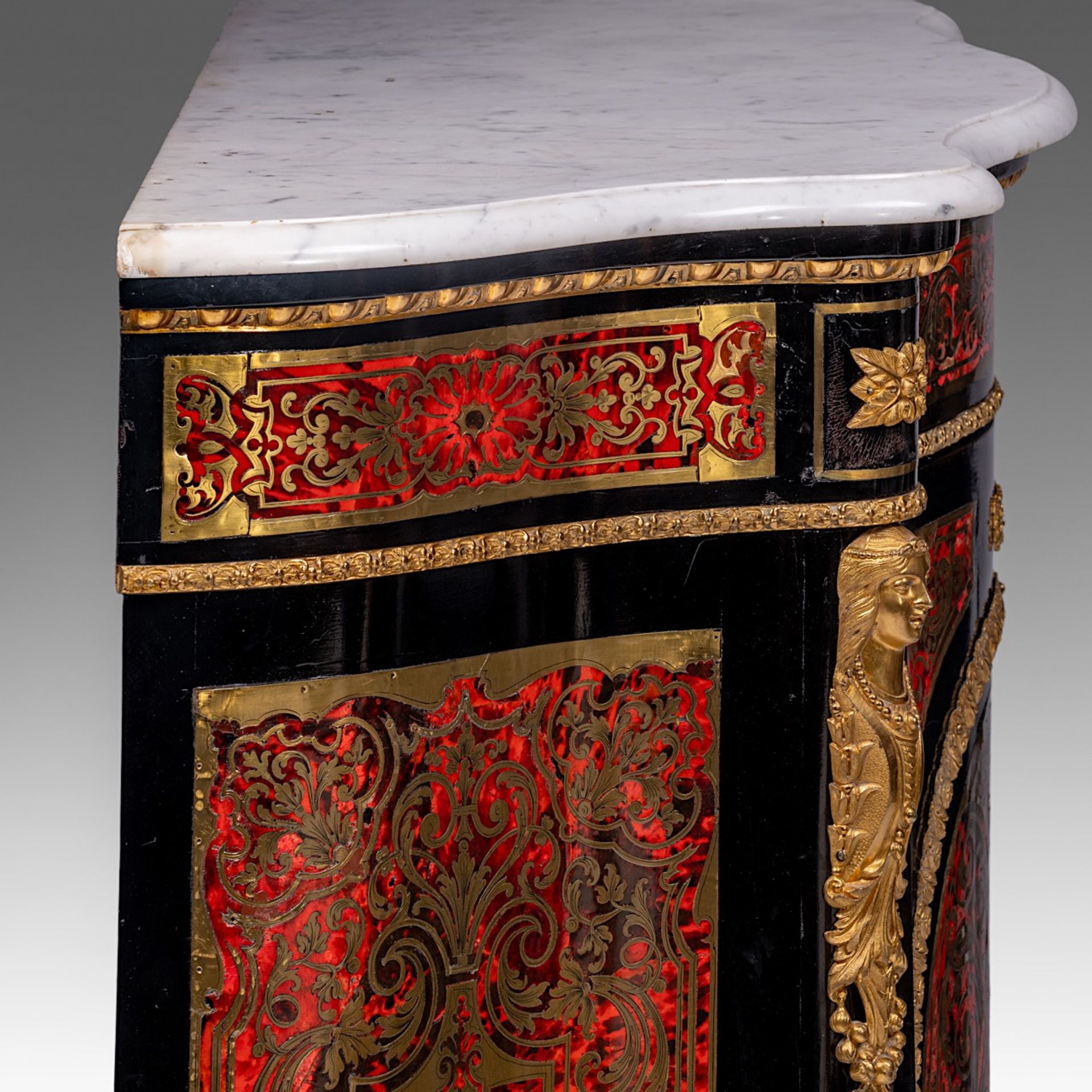A Napoleon III Boulle work cabinet, with gilt bronze mounts and Carrara marble, H 106 - W 119 - D 43 - Bild 9 aus 12