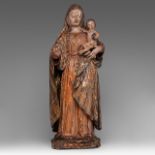 A polychrome limewood sculpture of the standing Madonna and Child, 16thC, H 80 cm