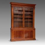 A Victorian mahogany bookcase library, with Gothic Revival architectural elements, H 283 - W 200 - D