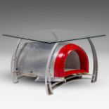 A Fouga Magister (Belgian Air Force) air intake, transformed into a coffee table, H 54 - W 80 cm