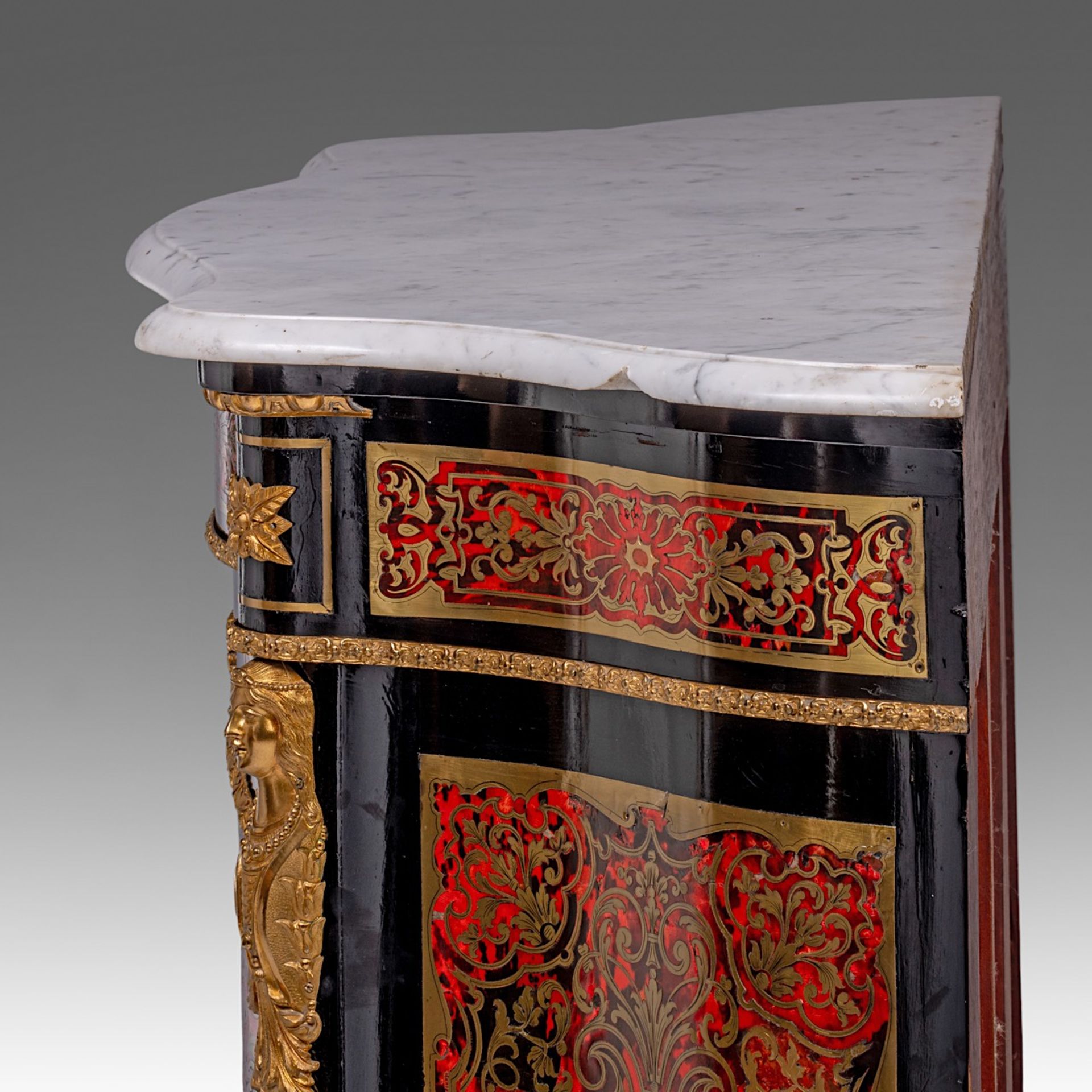 A Napoleon III Boulle work cabinet, with gilt bronze mounts and Carrara marble, H 106 - W 119 - D 43 - Bild 8 aus 12