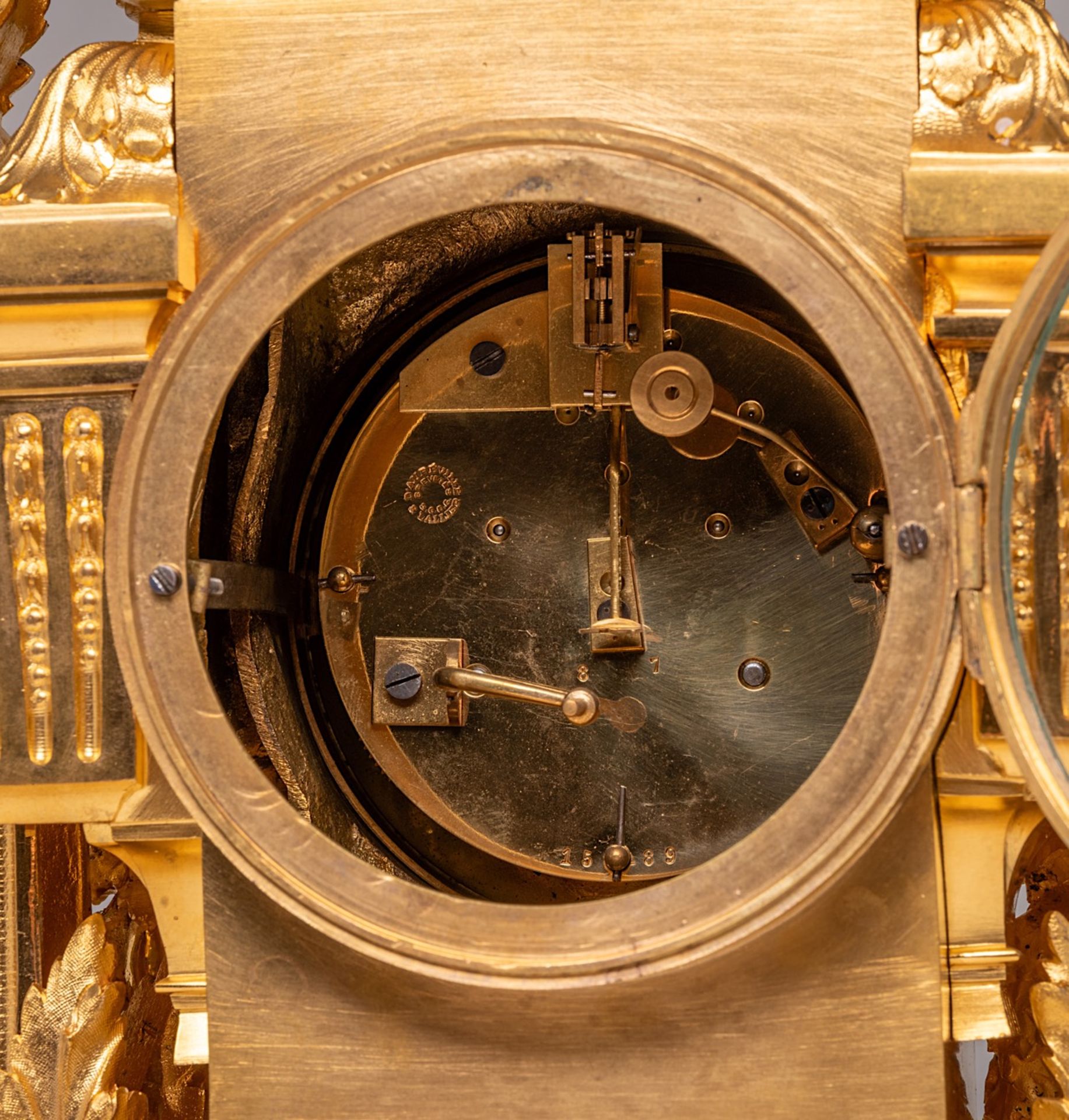 A Charles X style gilt bronze portico clock, H 49 - W 25 cm - Bild 11 aus 11