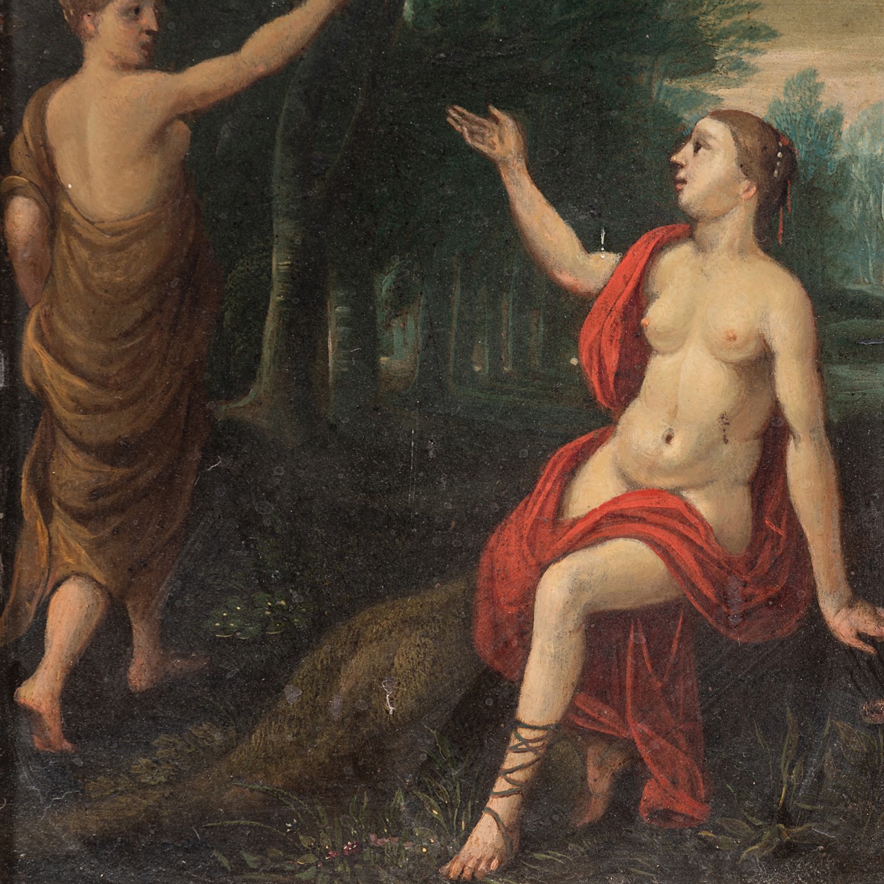 Two female Antique figures in a wooded landscape, Antwerp School, 17thC, oil on copper 21 x 16 cm. ( - Image 5 of 5