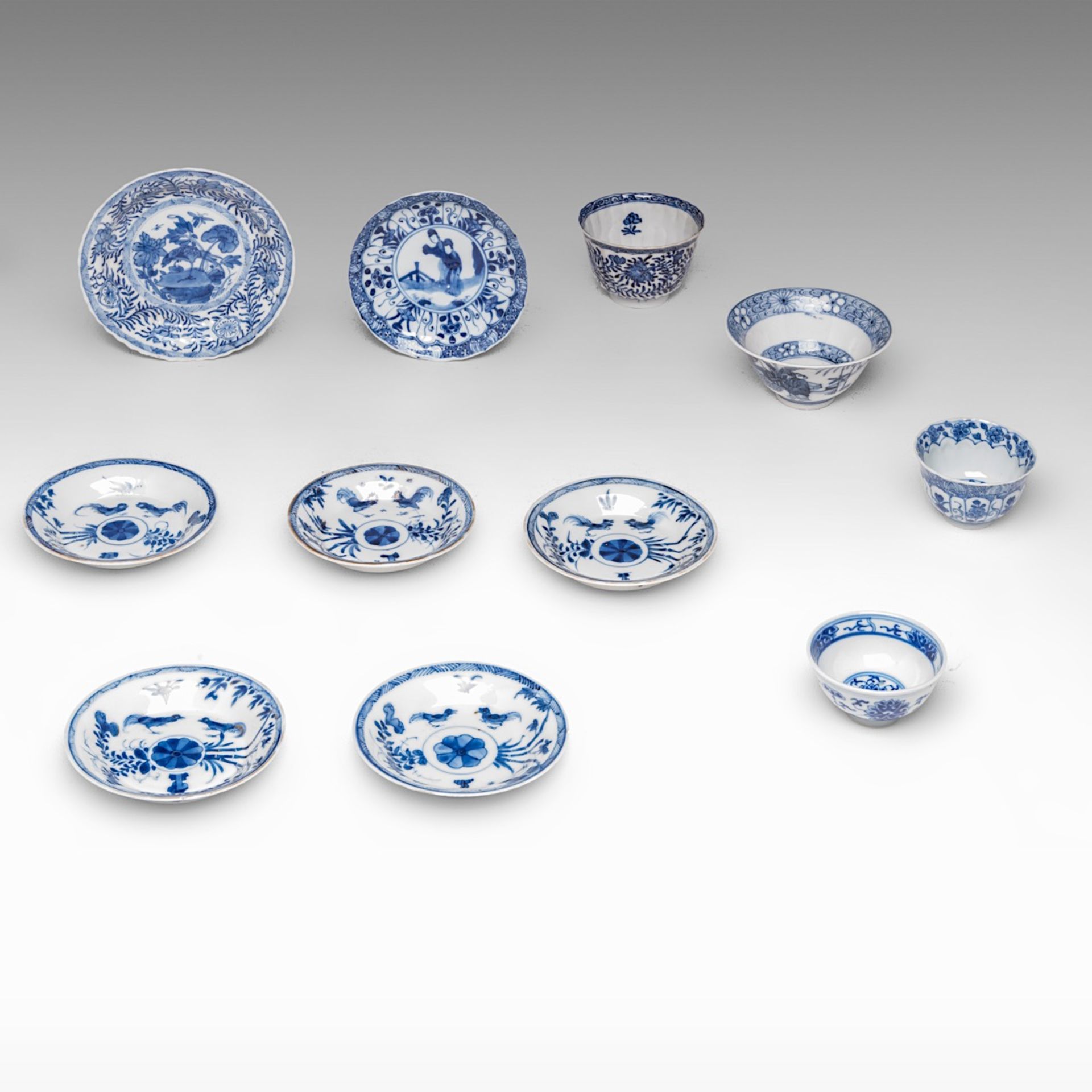 A small collection of Chinese blue and white tea ware, some marked, Kangxi period and 20thC, largest