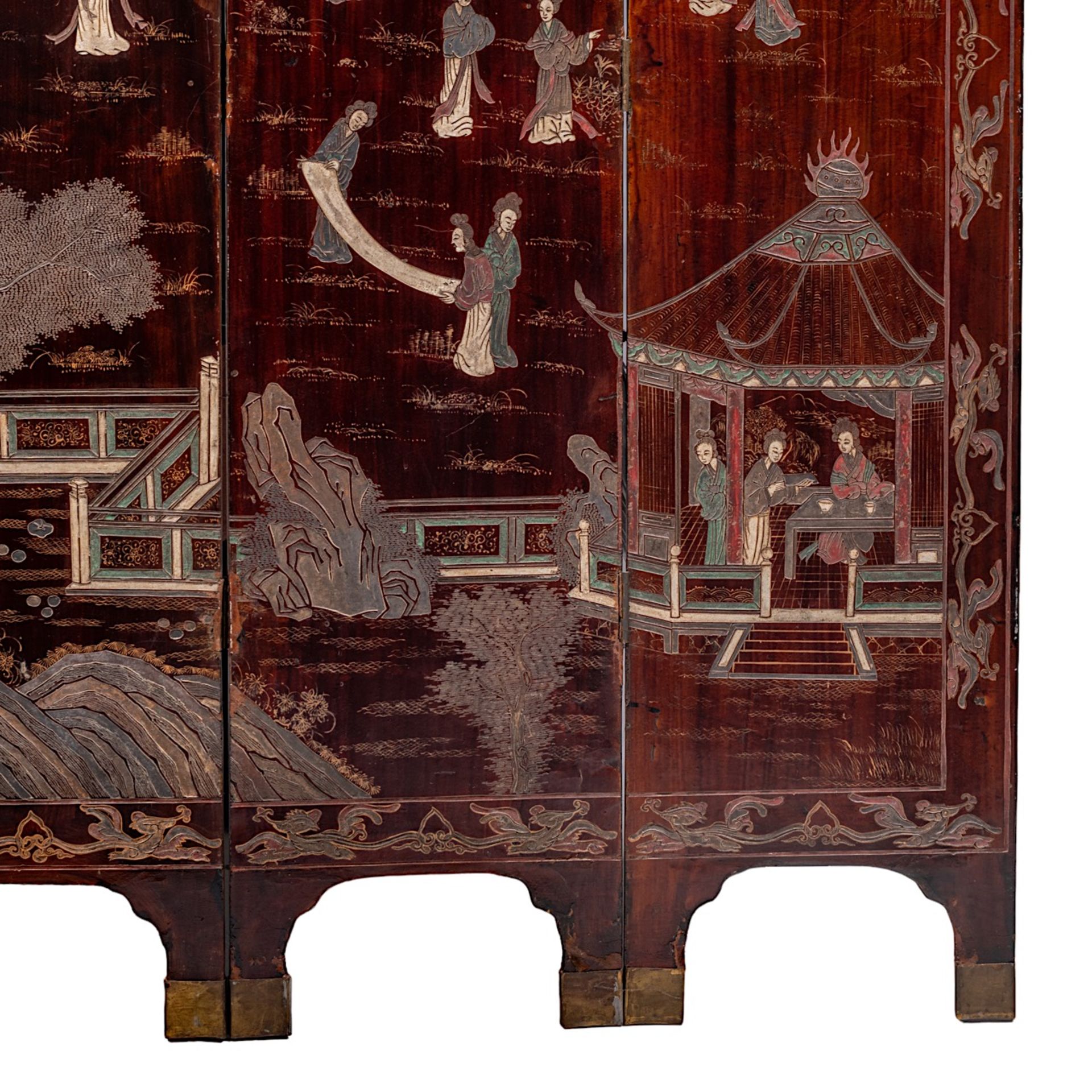A Chinese coromandel lacquered four-panel chamber screen, late 18thC/19thC, H 162 - W 35,5 (each pan - Image 8 of 10