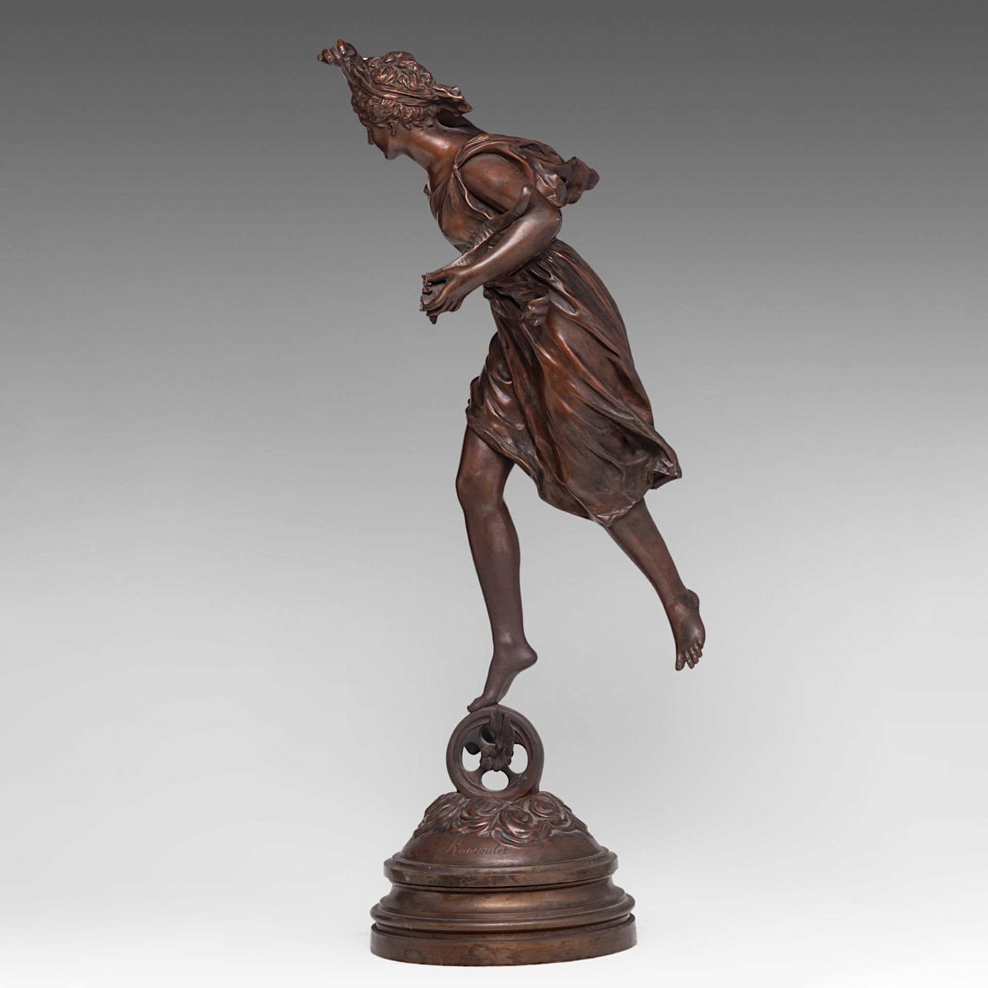 Ernest Rancoulet (1842-1918), 'La Fortune', patinated bronze, H 81 cm - Image 3 of 6