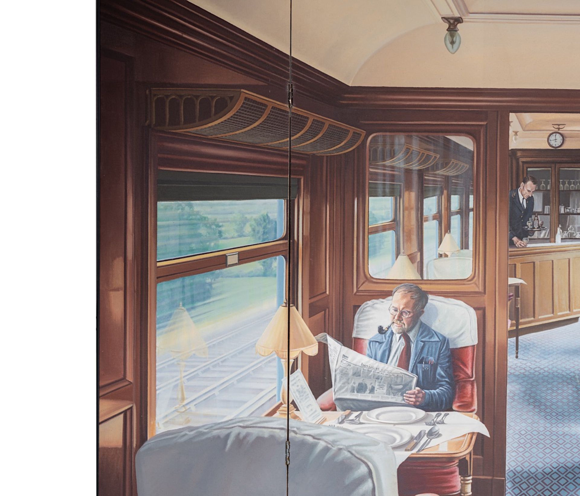 Giles Winter (1947), triptych of the interior of a train compartment, 1980, oil on canvas, 136 x 122 - Image 7 of 10