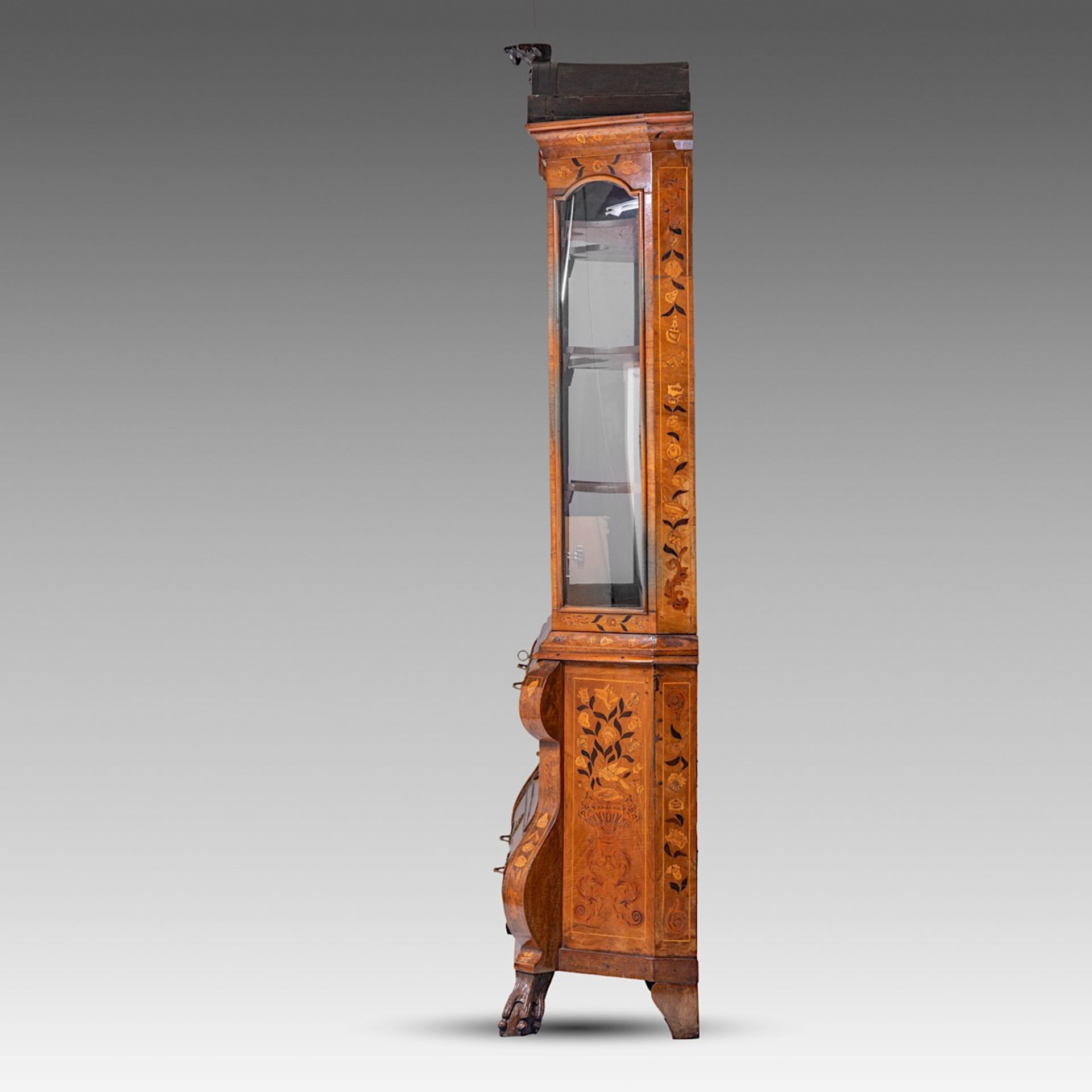 A Dutch Neoclassical marquetry display cabinet, 18thC, H 220 - W 145 - D 43 cm - Image 2 of 11