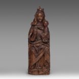 A wooden sculpture of the 'Sedes Sapientiae', 15thC and later, H 75 cm