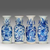 Four Chinese blue and white on celadon ground 'Flowers and birds' vases, late 19thC, H 57 - 58 cm