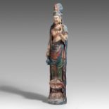 A South-Chinese polychrome wooden figure of a standing Bodhisattva Avalokiteshvara (Guanyin), Republ