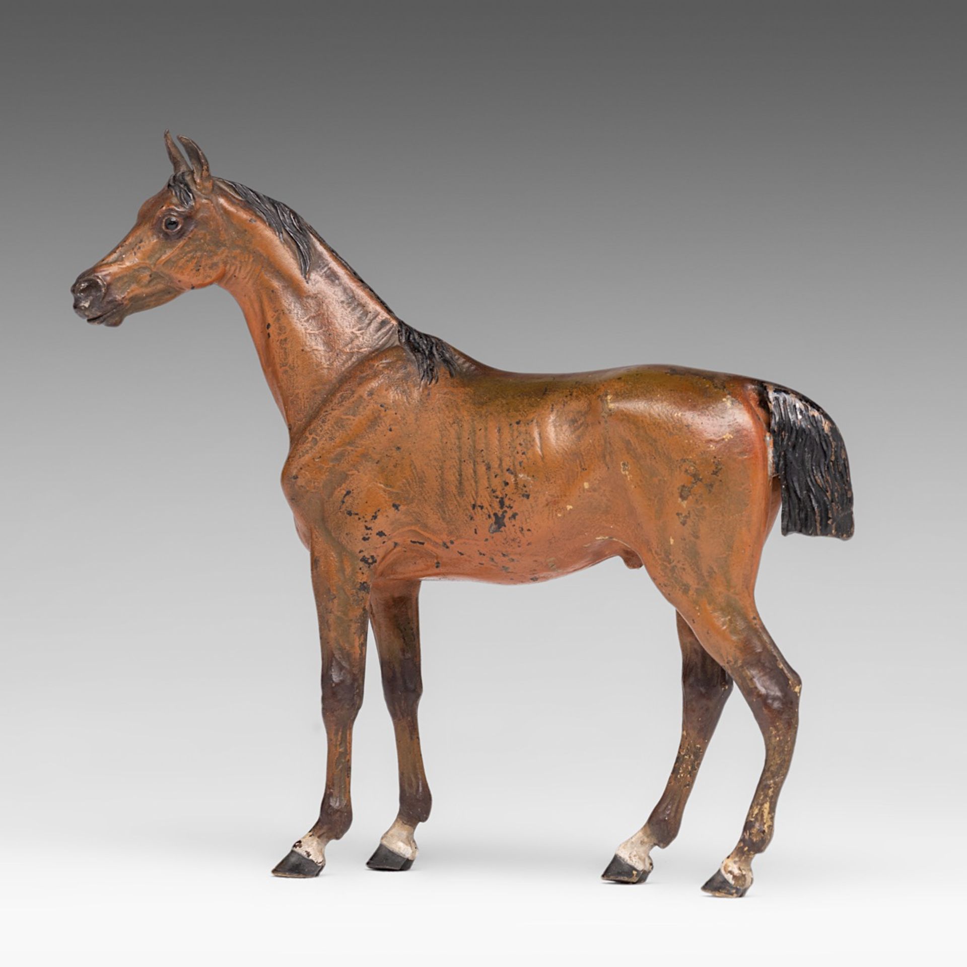 A Vienna cold-painted bronze horse figure, unmarked, H 17,5 - W 19 cm - Bild 2 aus 5