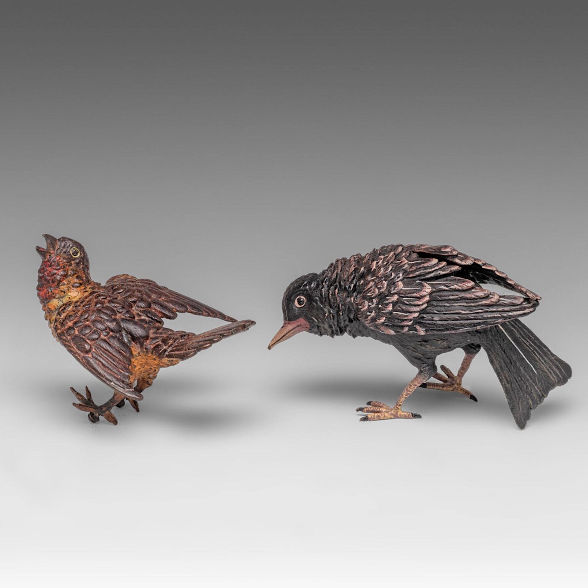 Two Vienna cold-painted bronze bird figures, ca. 1900, H 8 cm