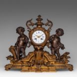A Neoclassical gilt and patinated bronze mantle clock, signed Raingo Freres, Paris, H 40 - W 47 cm