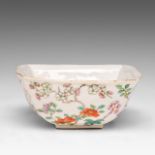 A Chinese famille rose quadrangular barbed 'Peony' bowl, with a Daoguang mark, late 19thC/Republic p