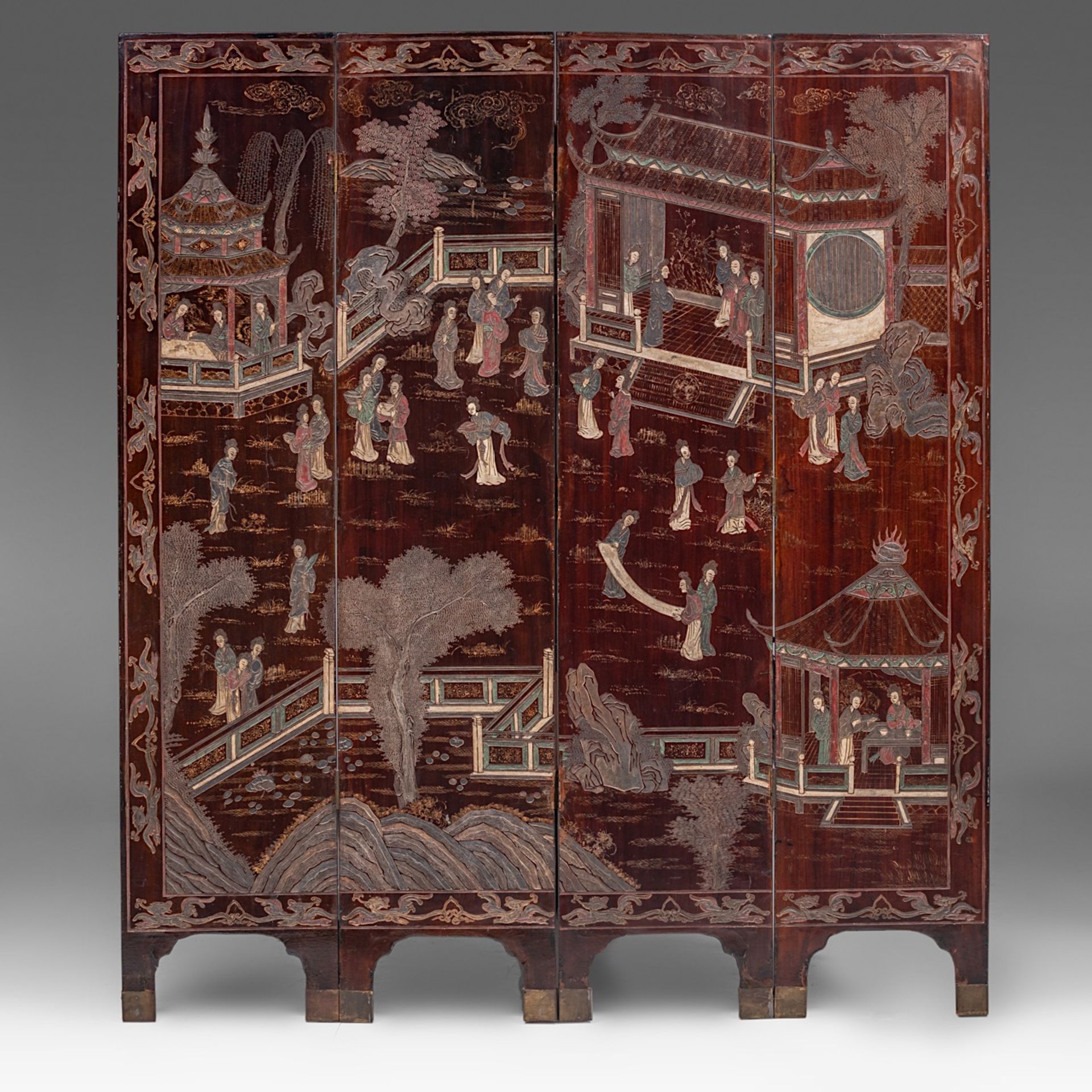A Chinese coromandel lacquered four-panel chamber screen, late 18thC/19thC, H 162 - W 35,5 (each pan