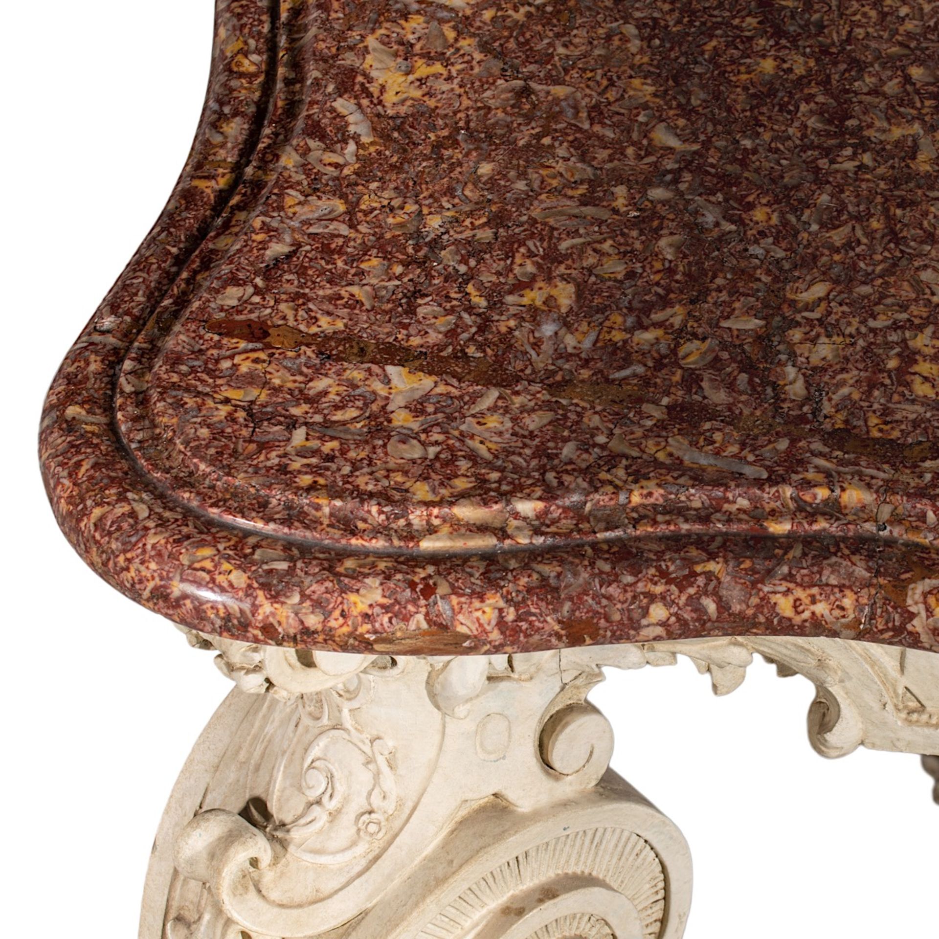 An imposing Louis XIV-style 'console de milieu' with a brocatelle marble, 19thC, H 81,5 - W 147 - D - Image 11 of 11